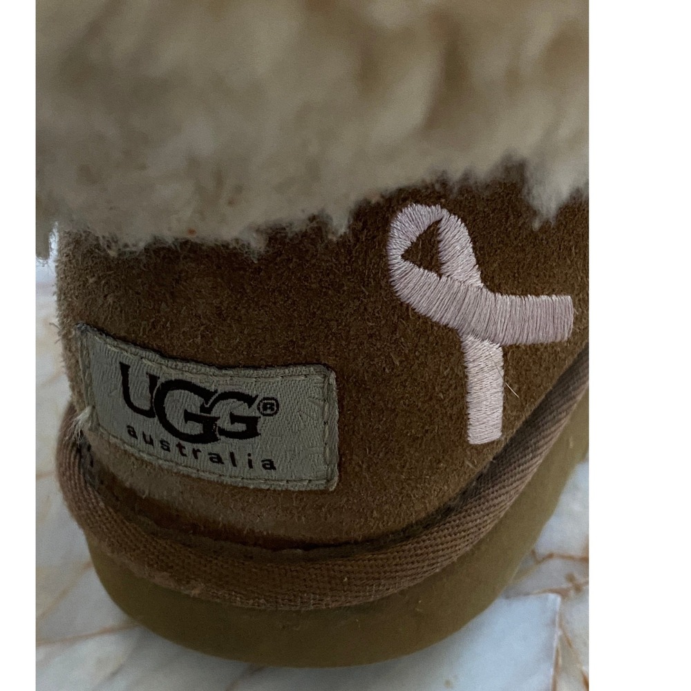 UGG Australia Classic Short Chestnut Suede Pink Ribbon Breast Cancer Boots - Picture 15 of 16